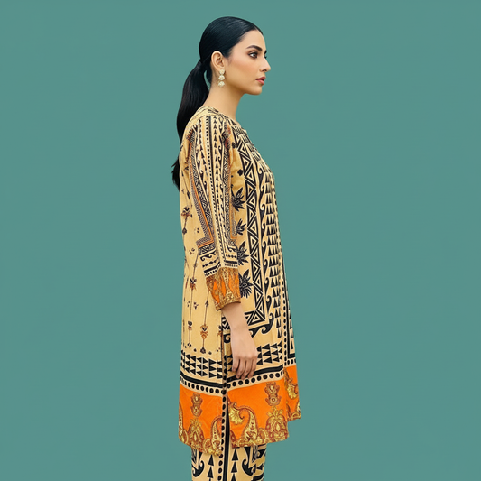 Beige Geometric Orange Set Side