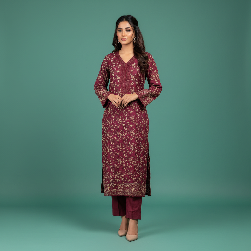 Burgundy Floral Dress Square Format