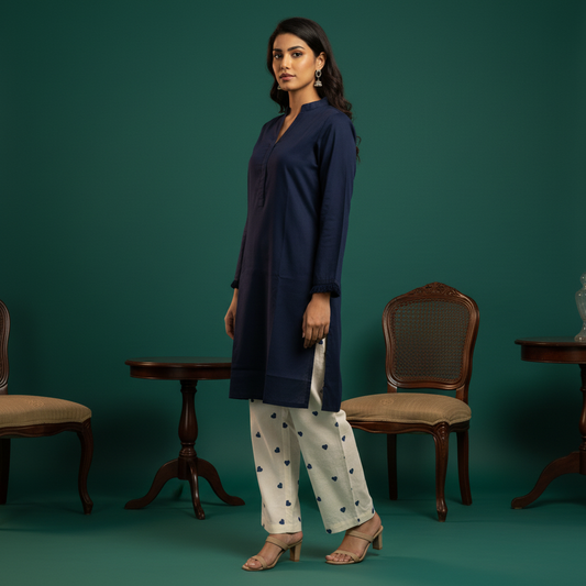 Navy Blue Kurta - Side Angle (Plain)