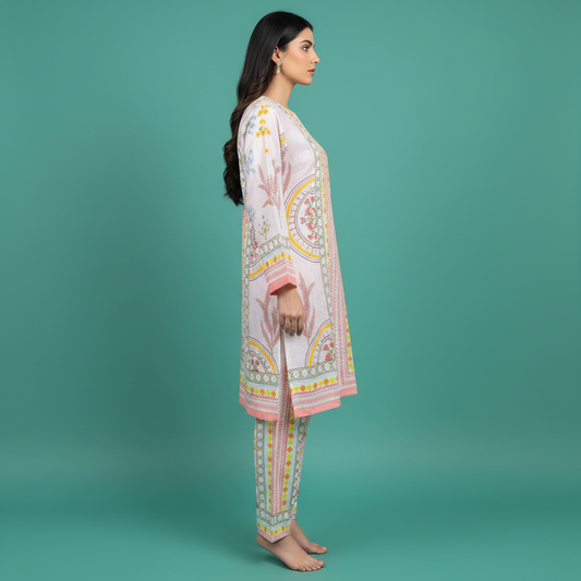 White Multicolor Geometric Set Side