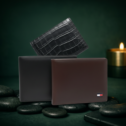 3-piece wallet bundle with black crocodile wallet