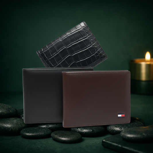 3-piece wallet bundle with black crocodile wallet