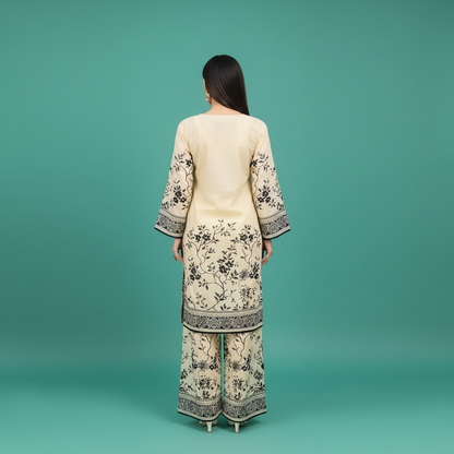 Beige Black Floral Set Back - Exact Design