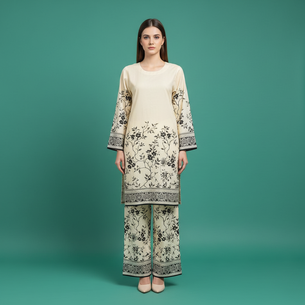 Beige Black Floral Set Front - Exact Design