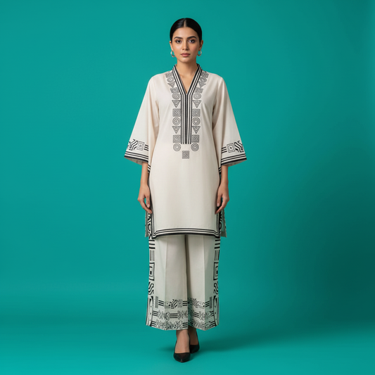 Beige Black Geometric Set Front