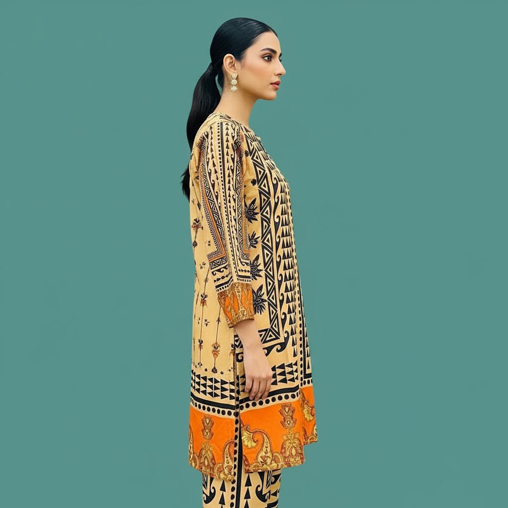 Beige Geometric Orange Set Side