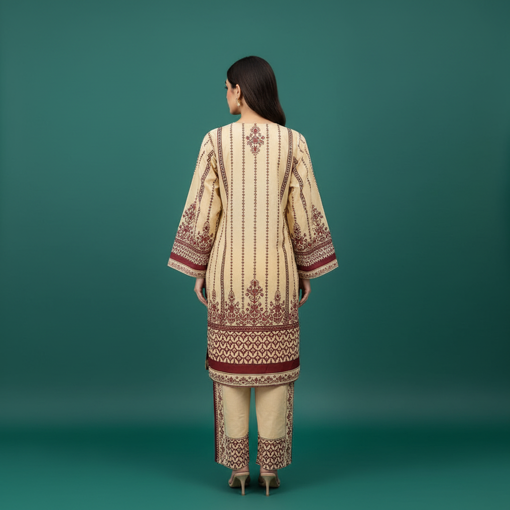 Beige Maroon Black Set Back