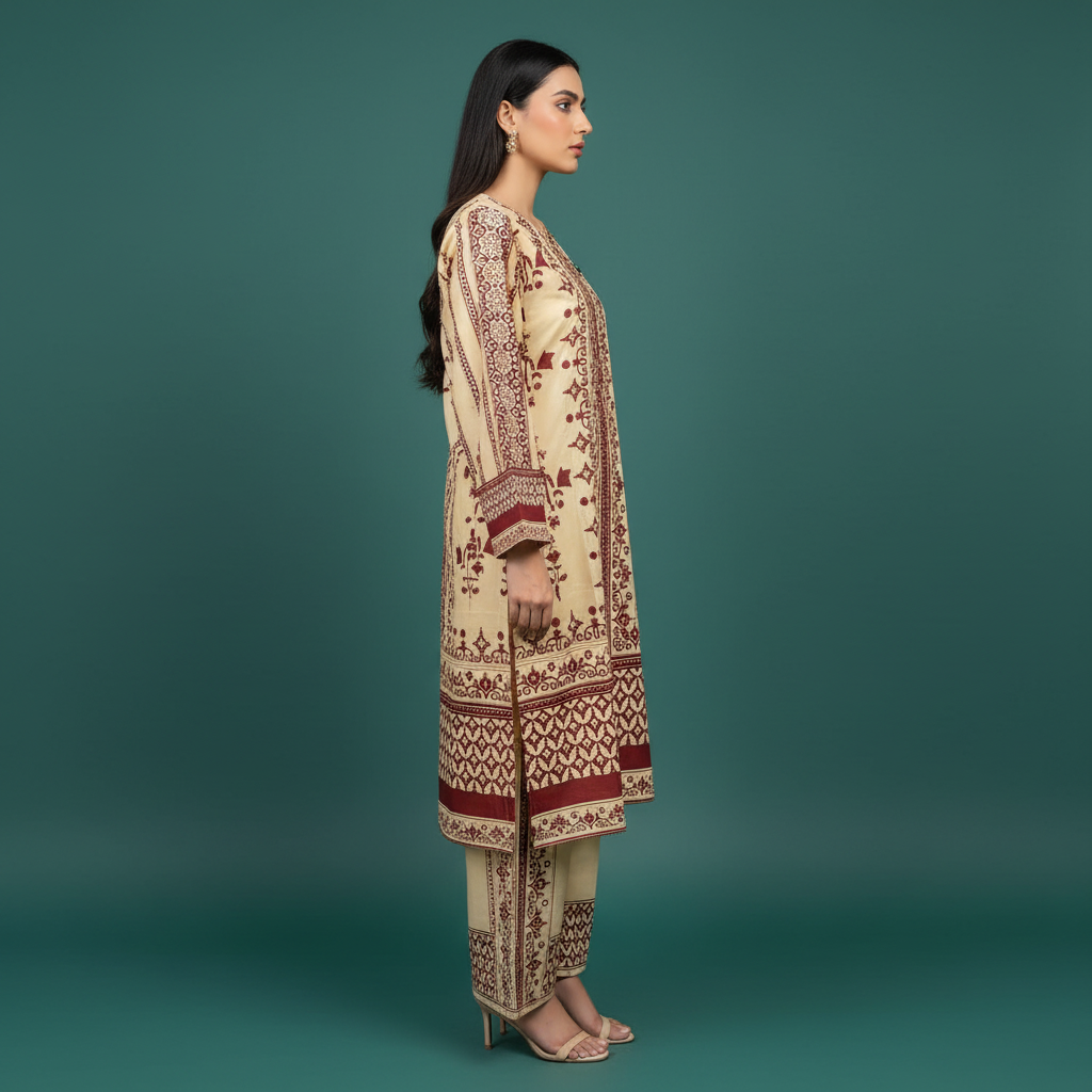 Beige Maroon Black Set Side