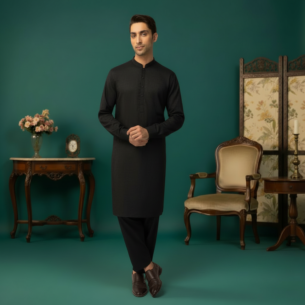 Black Kurta Front View