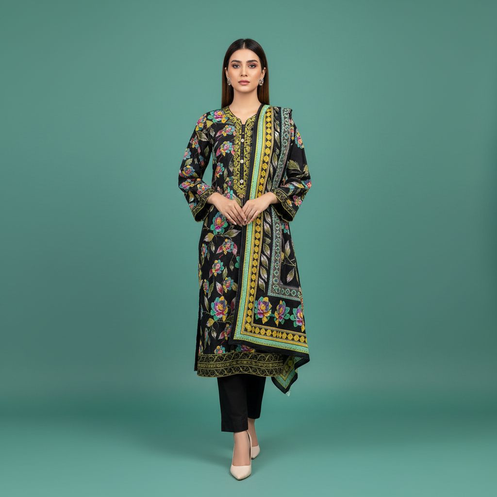 Black Multicolor Floral Dress Front