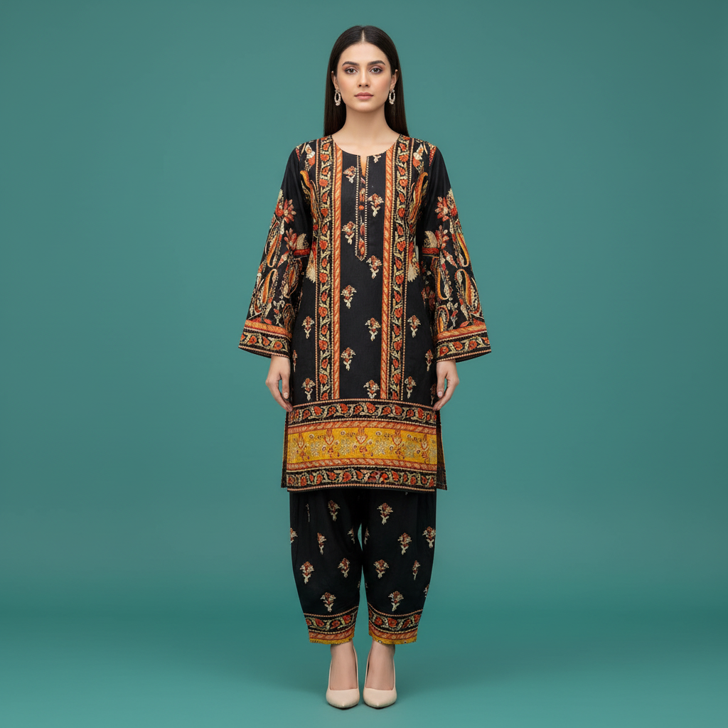 Black Orange Set Front - Baggy Trousers