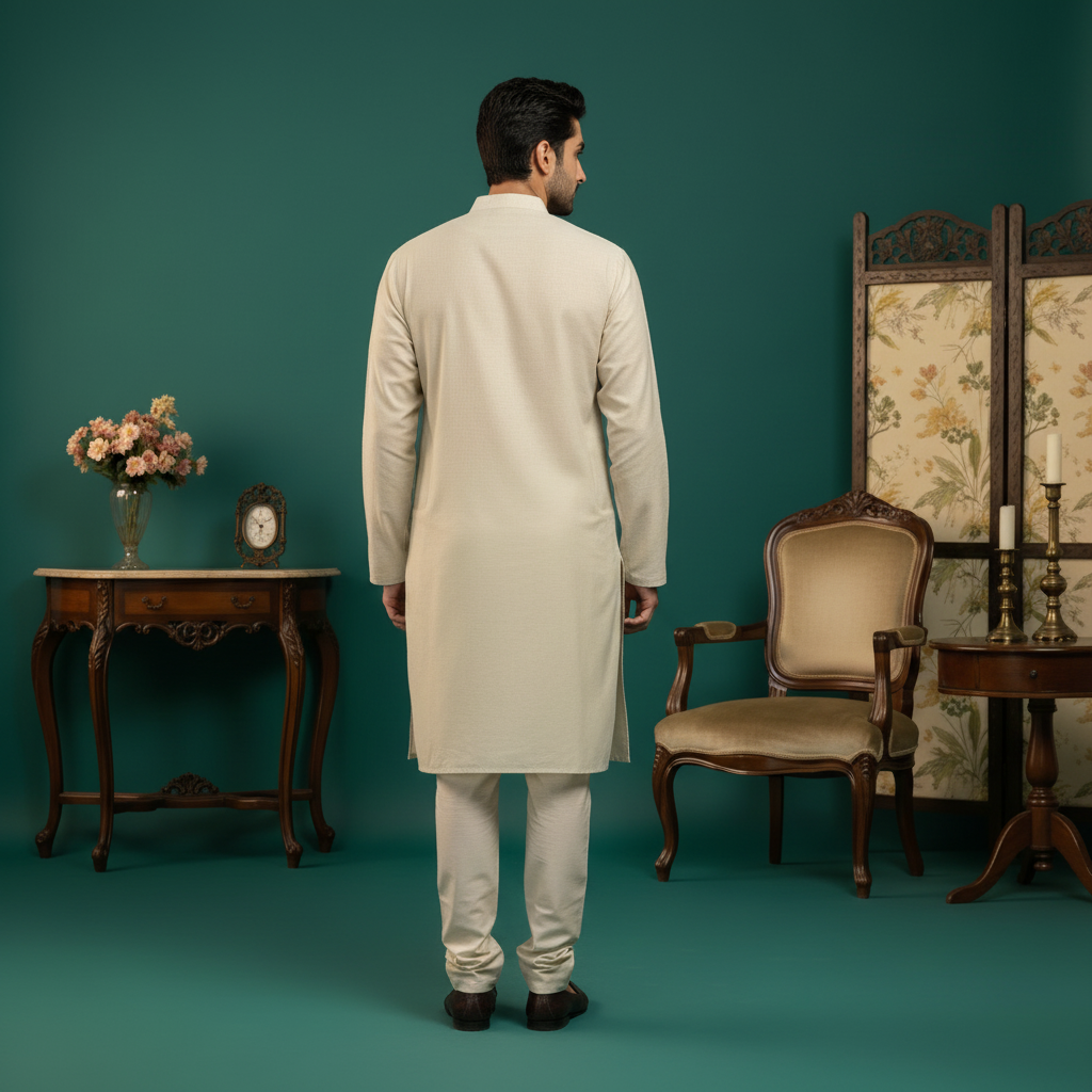 Cream Kurta Back View