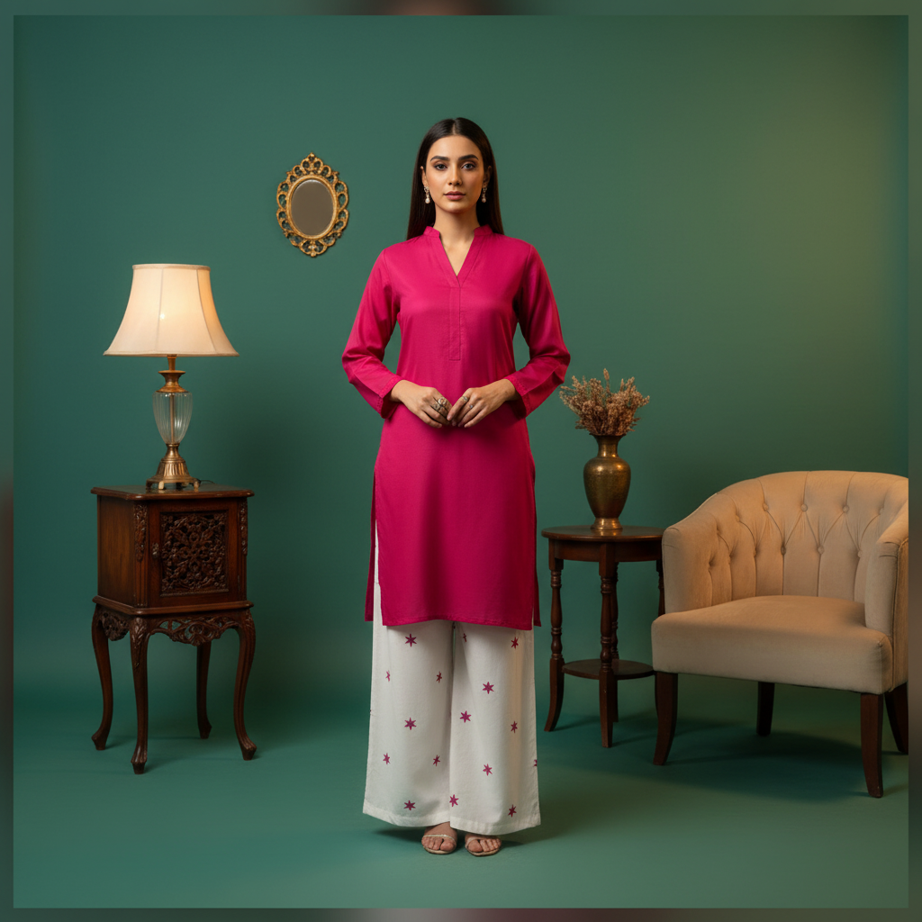 Front view - hot pink kurta