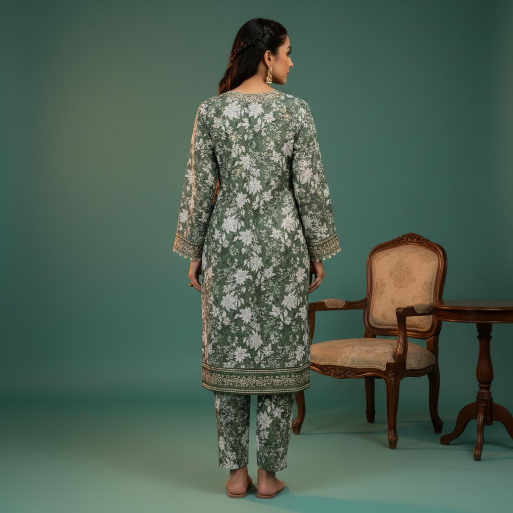 Green floral outfit - Back view