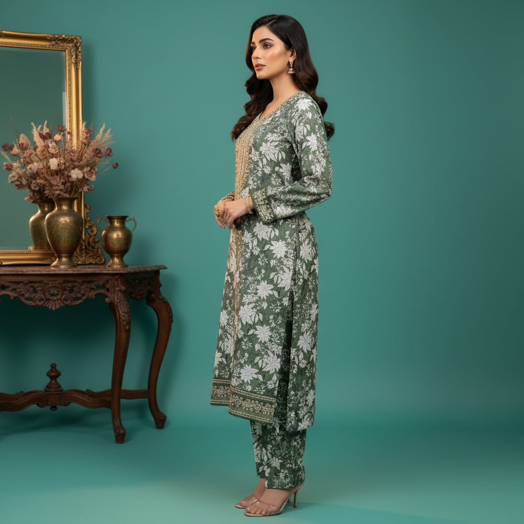 Green floral outfit - Side view