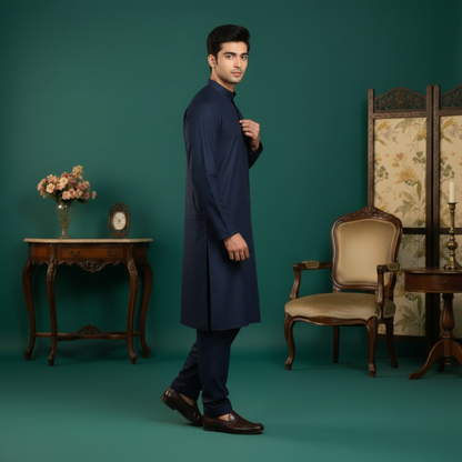 Navy Kurta Side View