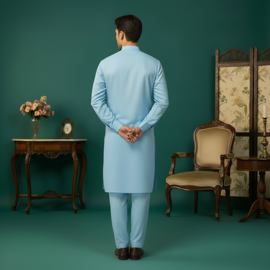 Sky Blue Kurta Back View