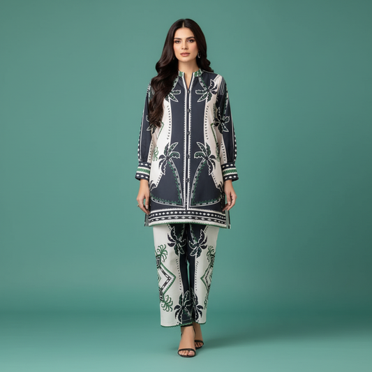 White Black Geometric Set Front