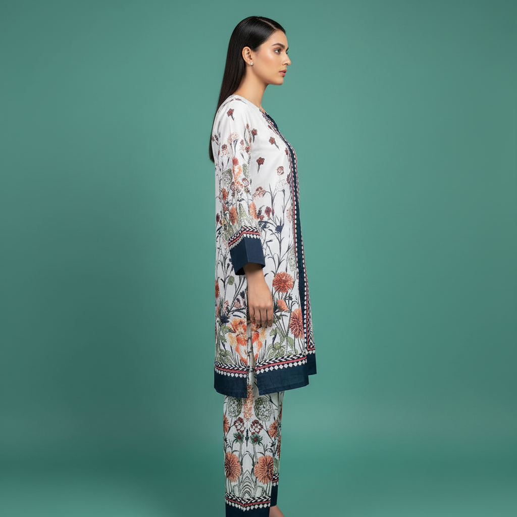 White Navy Blue Floral Set Side