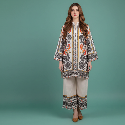 White Orange Black Floral Set Front - Centered