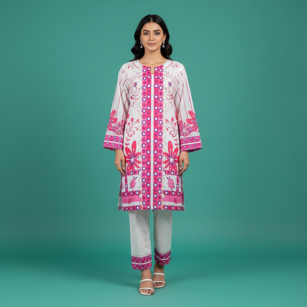 White Pink Printed Set Front