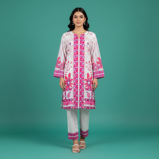 White Pink Printed Set Front
