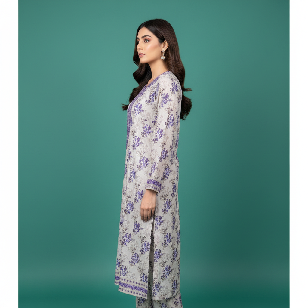 White Purple Floral Dress Side - Corrected